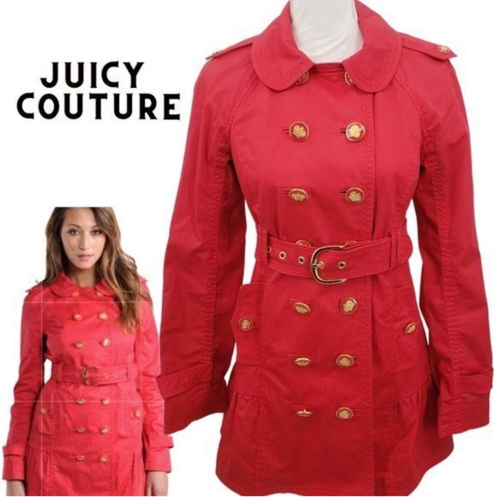 JUICY COUTURE Red Double Breasted Skirted Trench Coat Small